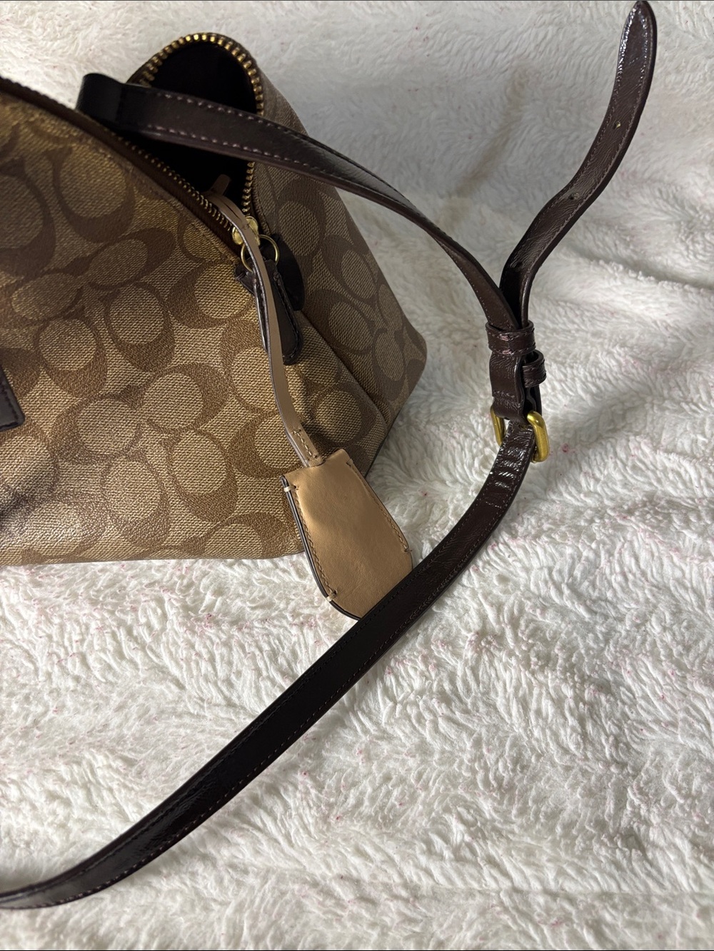 Coach Brown Signature Dome Satchel with Dark Brown Trim - Picture 10 of 13